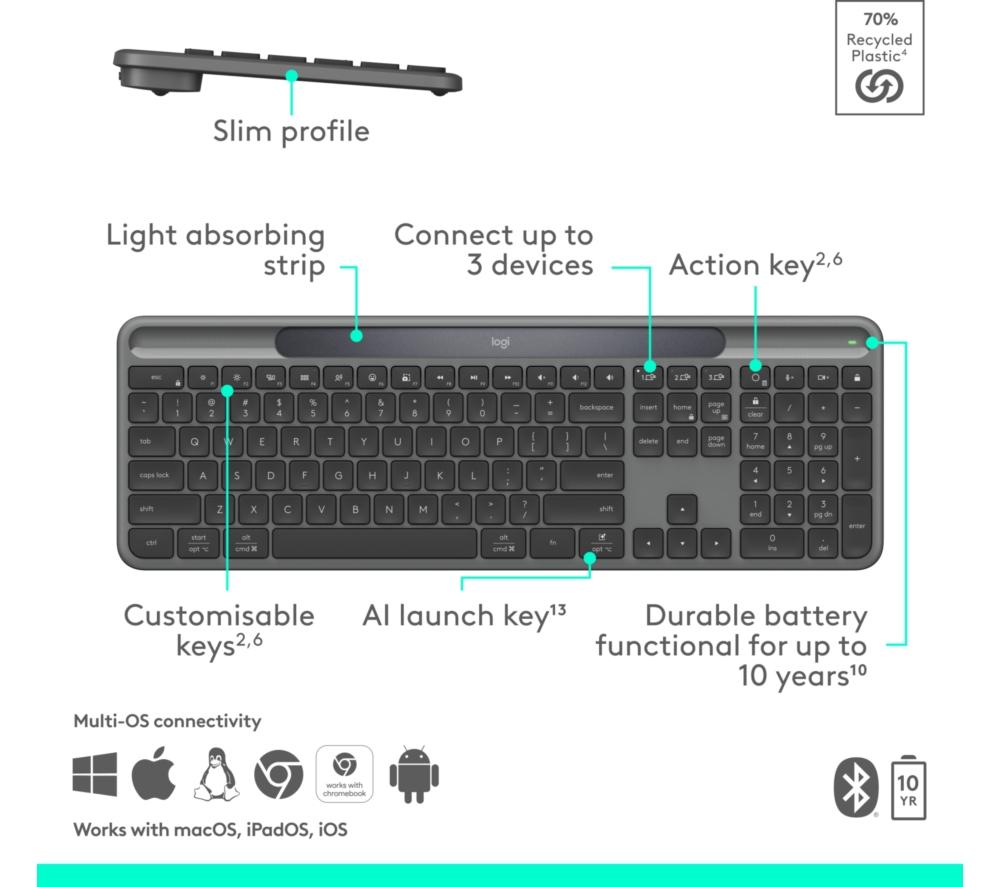 LOGITECH Signature Slim Solar+ Wireless Keyboard - Graphite image number 8 of 13