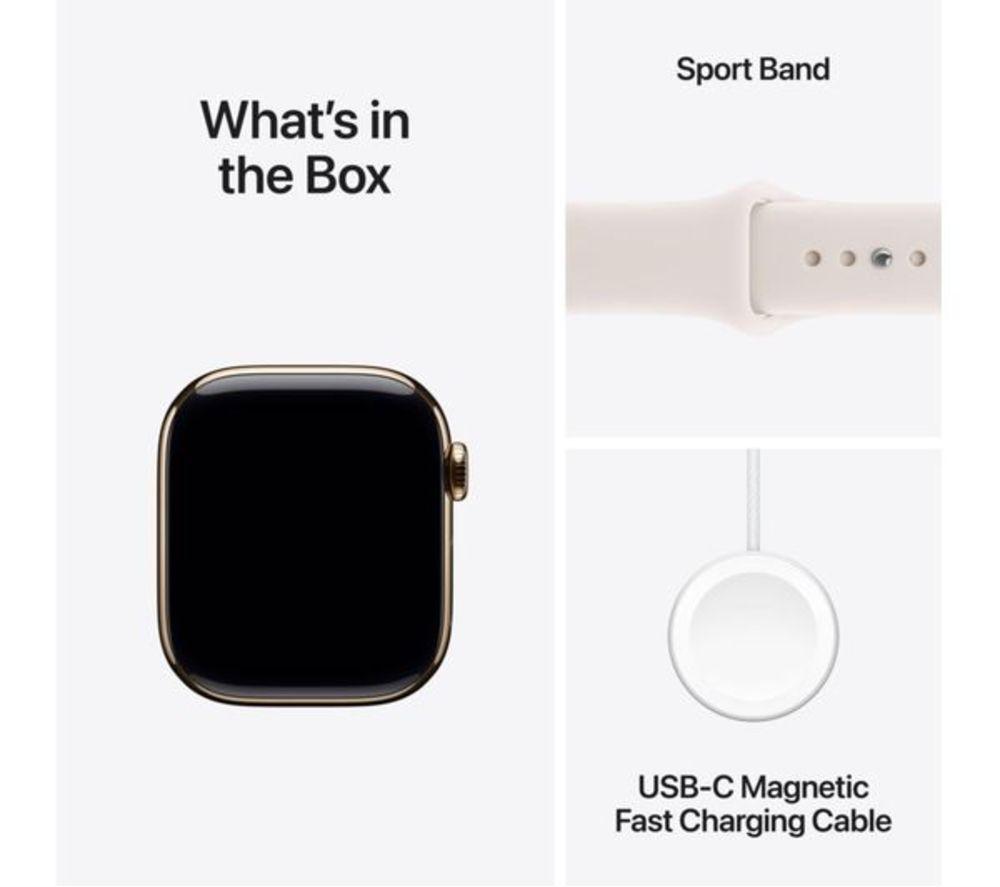 APPLE Watch Series 11 Cellular - 46 mm&nbsp;Gold Titanium Case with Light Blush Sport Band, S/M image number 7 of 10