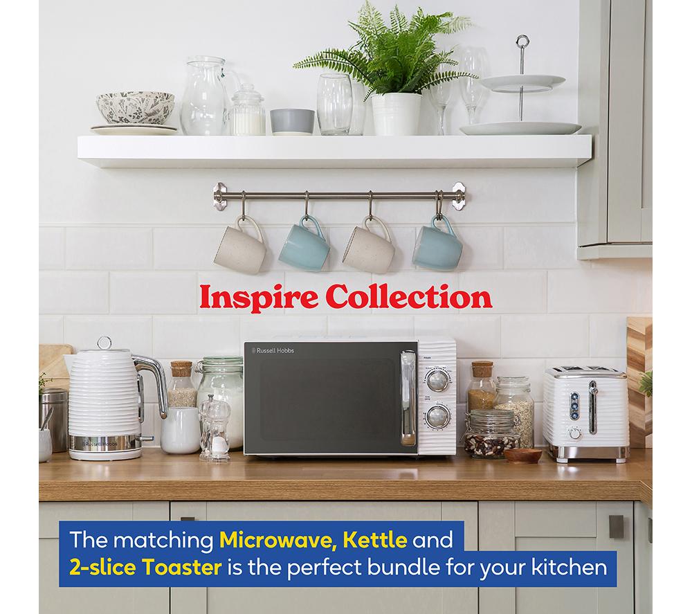 RUSSELL HOBBS Inspire Solo Microwave, Jug Kettle & 2-Slice Toaster Bundle - White image number 6 of 9