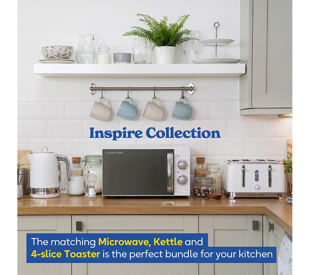 RUSSELL HOBBS Inspire Solo Microwave, Jug Kettle & 4-Slice Toaster Bundle - White image number 4 of 9
