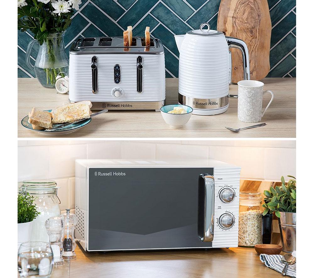 RUSSELL HOBBS Inspire Solo Microwave, Jug Kettle & 4-Slice Toaster Bundle - White image number 8 of 9