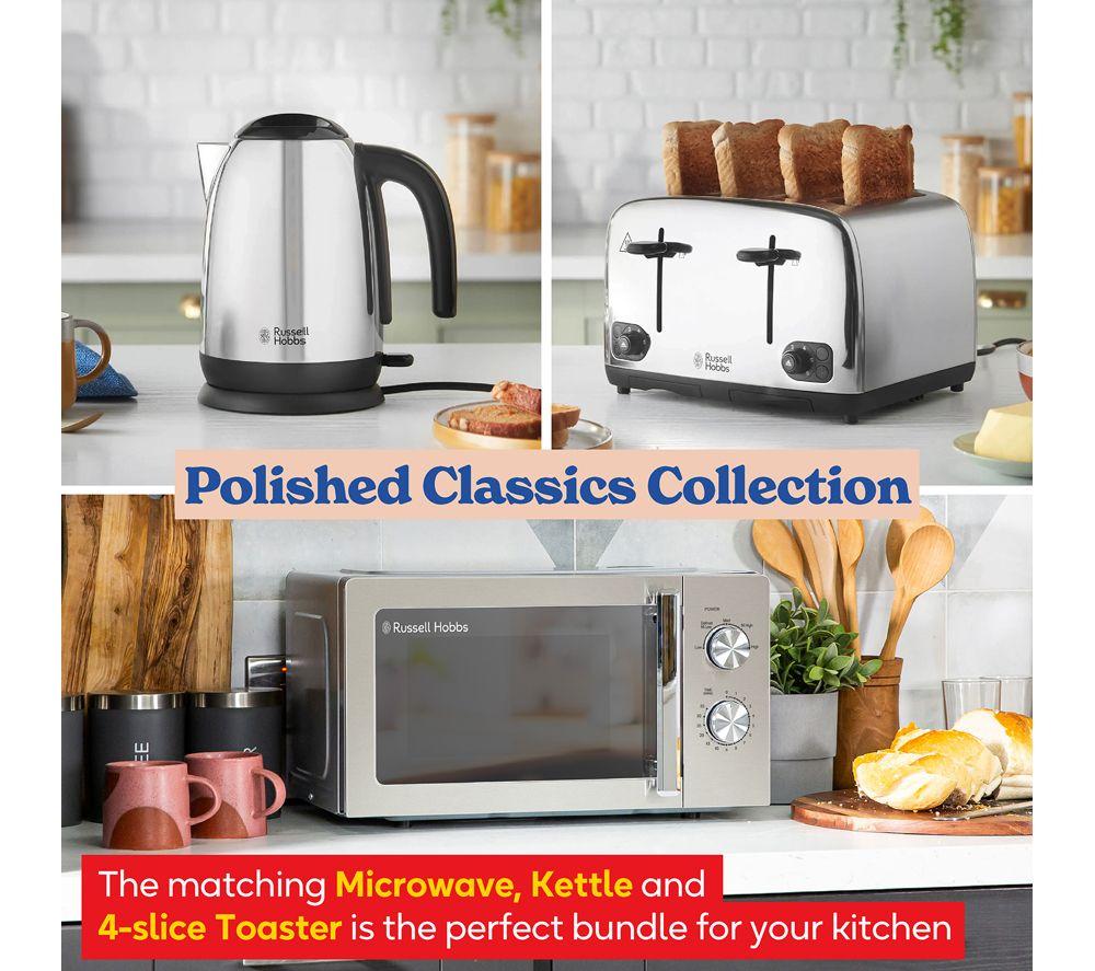 RUSSELL HOBBS Solo Microwave, Jug Kettle & 4-Slice Toaster Bundle - Silver Polished image number 2 of 7