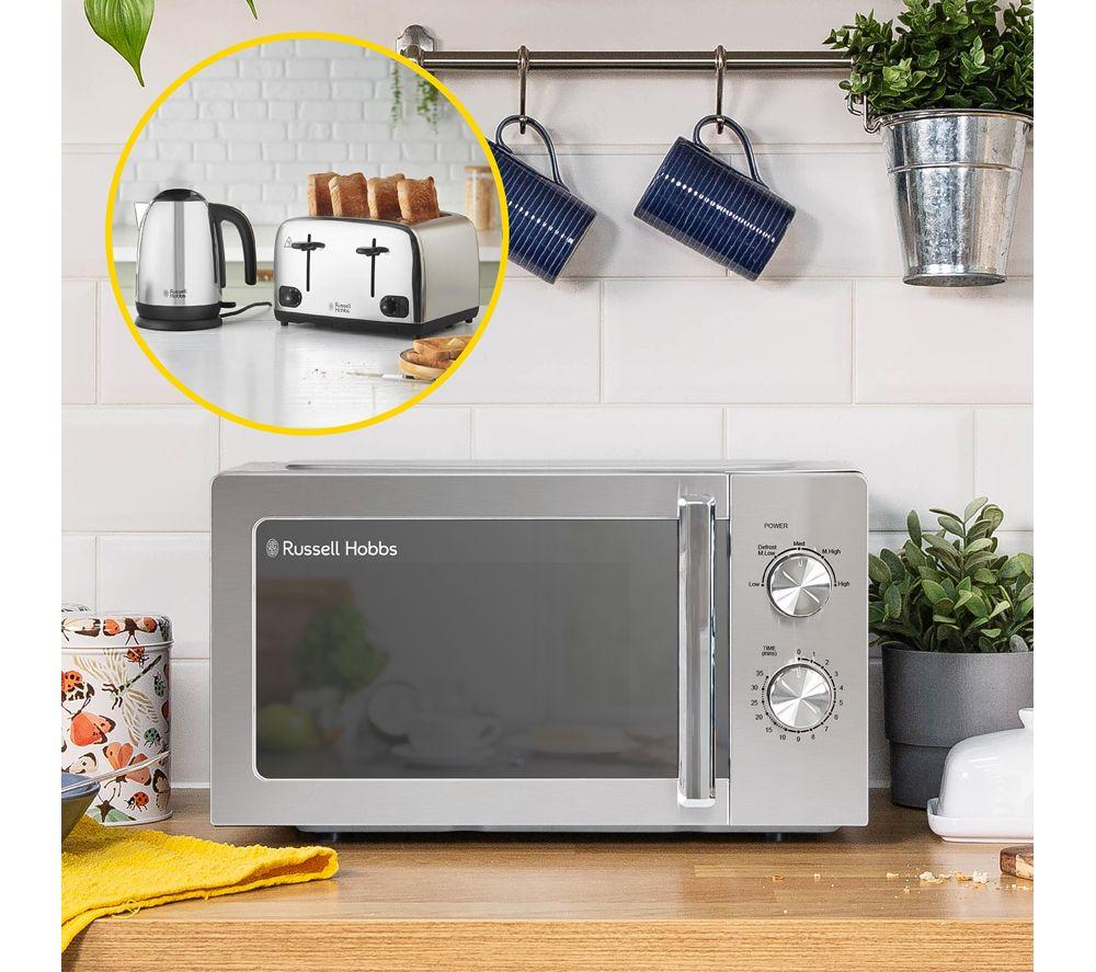 RUSSELL HOBBS Solo Microwave, Jug Kettle & 4-Slice Toaster Bundle - Silver Polished image number 4 of 7