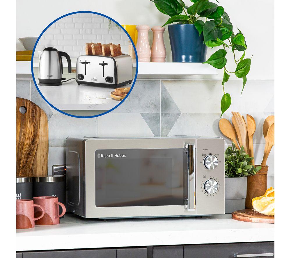 RUSSELL HOBBS Solo Microwave, Jug Kettle & 4-Slice Toaster Bundle - Silver Brushed image number 4 of 7