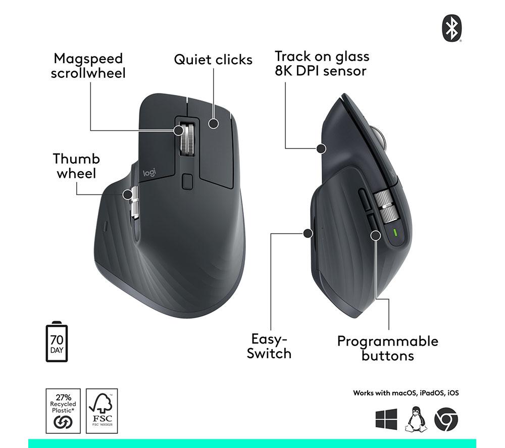 LOGITECH MX Master 3S Bluetooth Edition Wireless Darkfield Mouse image number 6 of 11