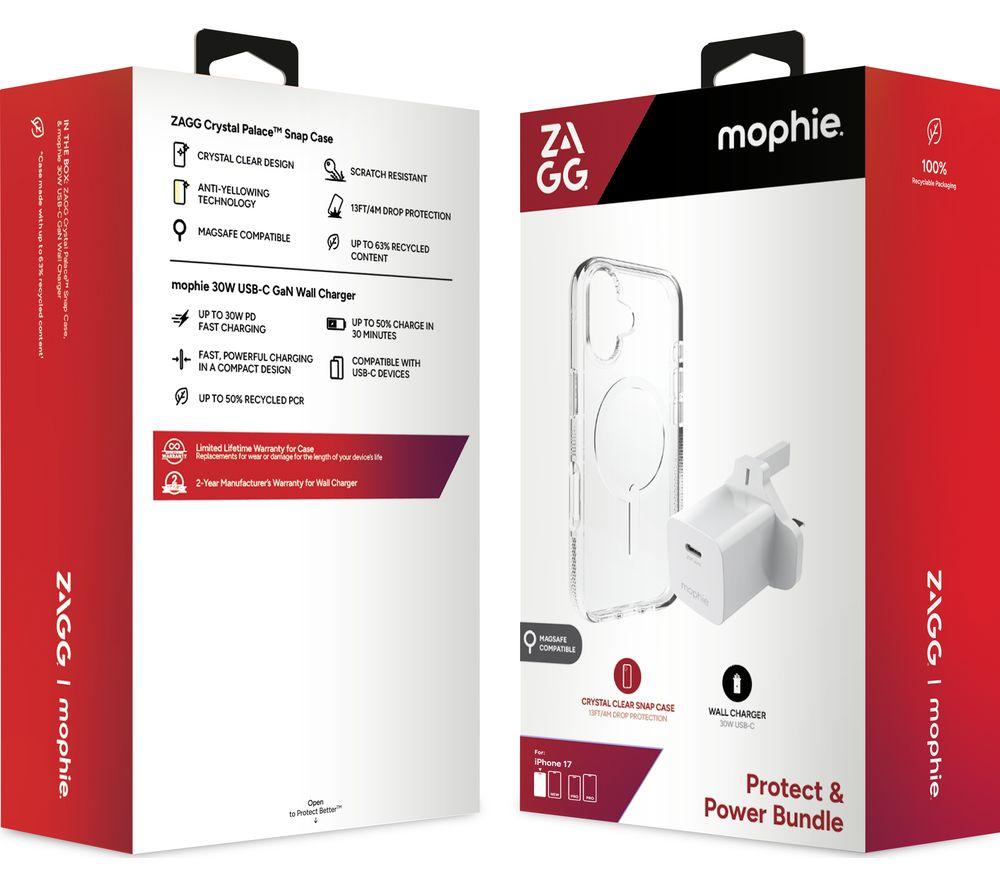 ZAGG Crystal Palace Snap iPhone 17 Clear Case & Mophie 30 W USB Type-C Wall Charger Bundle image number 2 of 3