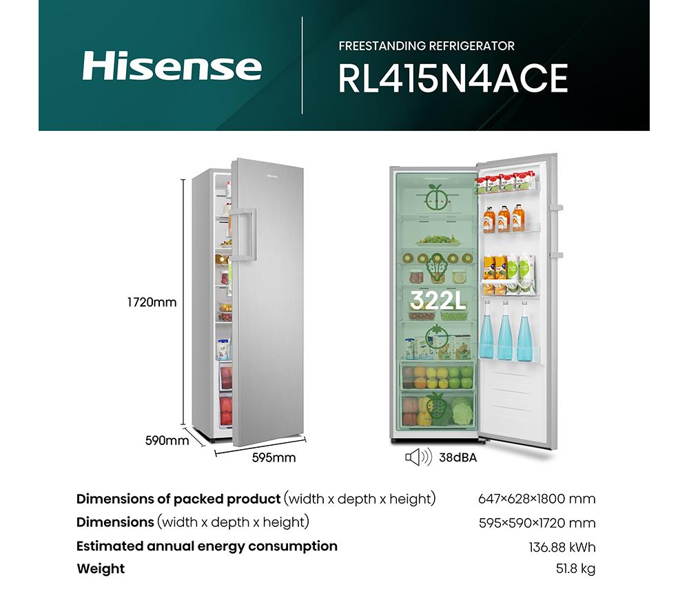 HISENSE RL415N4ACE Tall Fridge - Silver image number 8 of 13