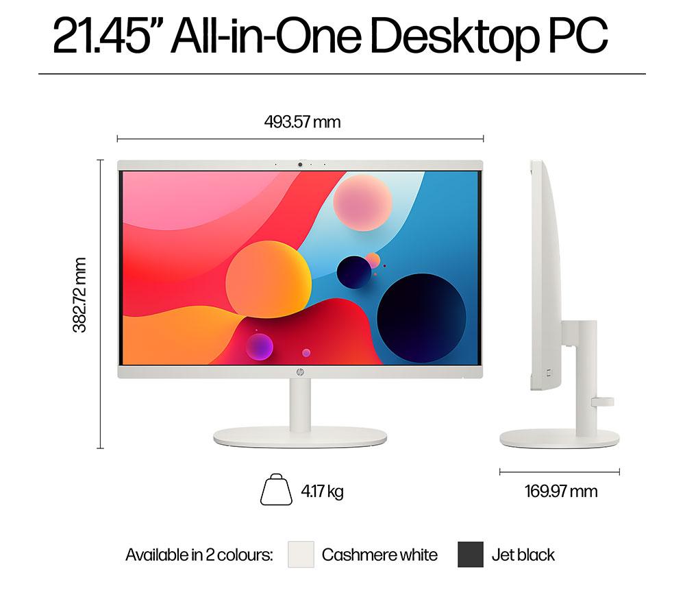 HP 22-dg0015na 21.5" All-in-One PC - Intel&reg; N100, 128 GB UFS, White image number 6 of 12
