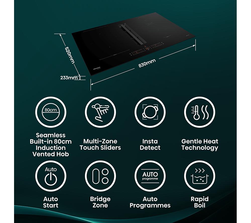 HISENSE Hi6 HEH8432BSCWF 83 cm Vented Induction Hob with Bridge Zone - Black image number 2 of 27
