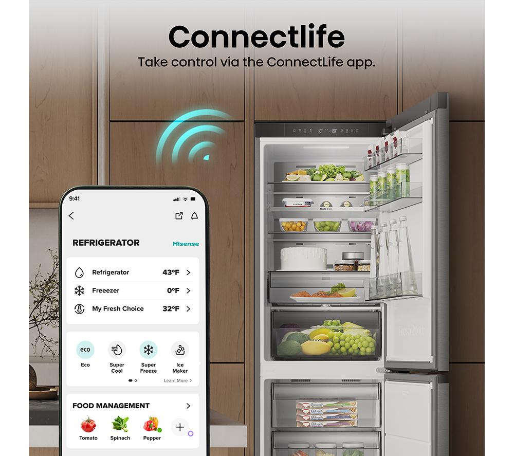 HISENSE KitchenFit RB3K330SAIC Smart 60/40 Fridge Freezer - Silver Inox image number 9 of 17
