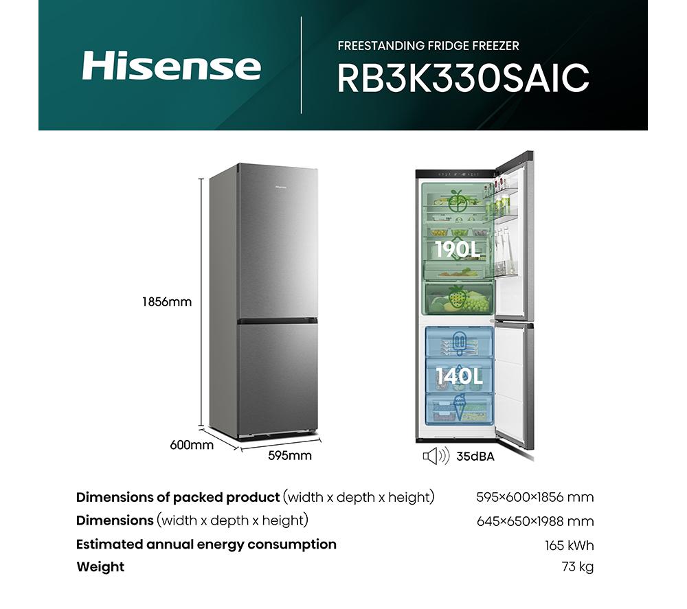 HISENSE KitchenFit RB3K330SAIC Smart 60/40 Fridge Freezer - Silver Inox image number 16 of 17
