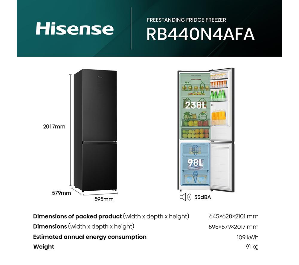 HISENSE RB440N4AFA 60/40 Fridge Freezer - Black Stainless Steel image number 13 of 14