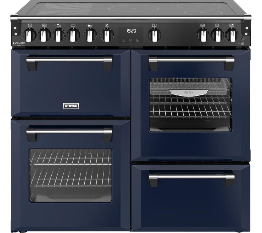 STOVES Richmond Deluxe 100Ei Electric Induction Range Cooker – Midnight Blue & Chrome, Silver/Grey,Blue