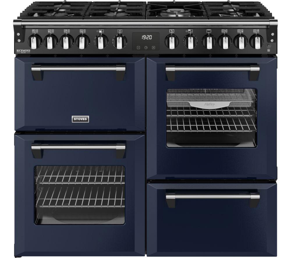 STOVES Richmond Deluxe 100DF Dual Fuel Range Cooker – Midnight Blue & Chrome, Blue,Silver/Grey