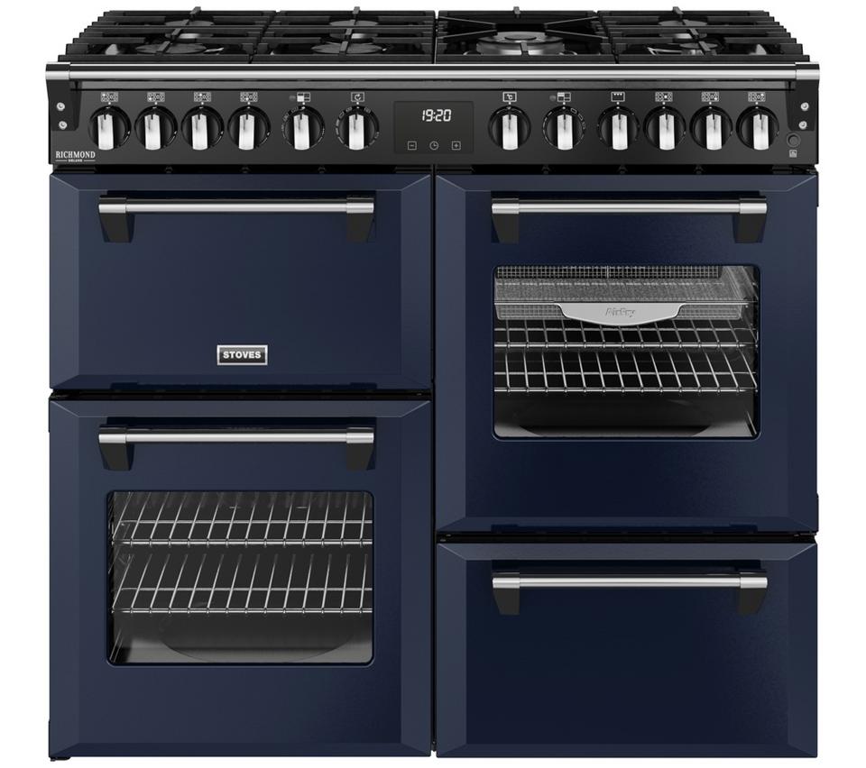 STOVES Richmond Deluxe 100DF Dual Fuel Range Cooker - Midnight Blue & Chrome