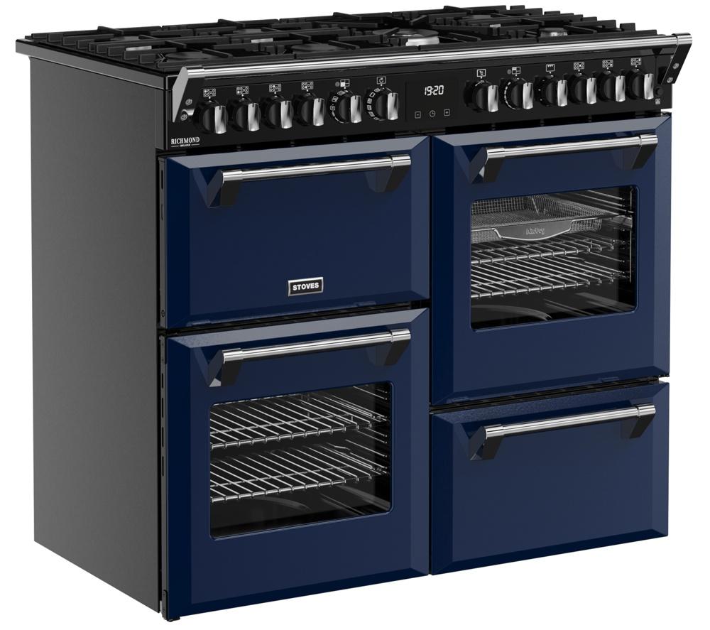 STOVES Richmond Deluxe 100DF Dual Fuel Range Cooker - Midnight Blue & Chrome image number 3 of 23