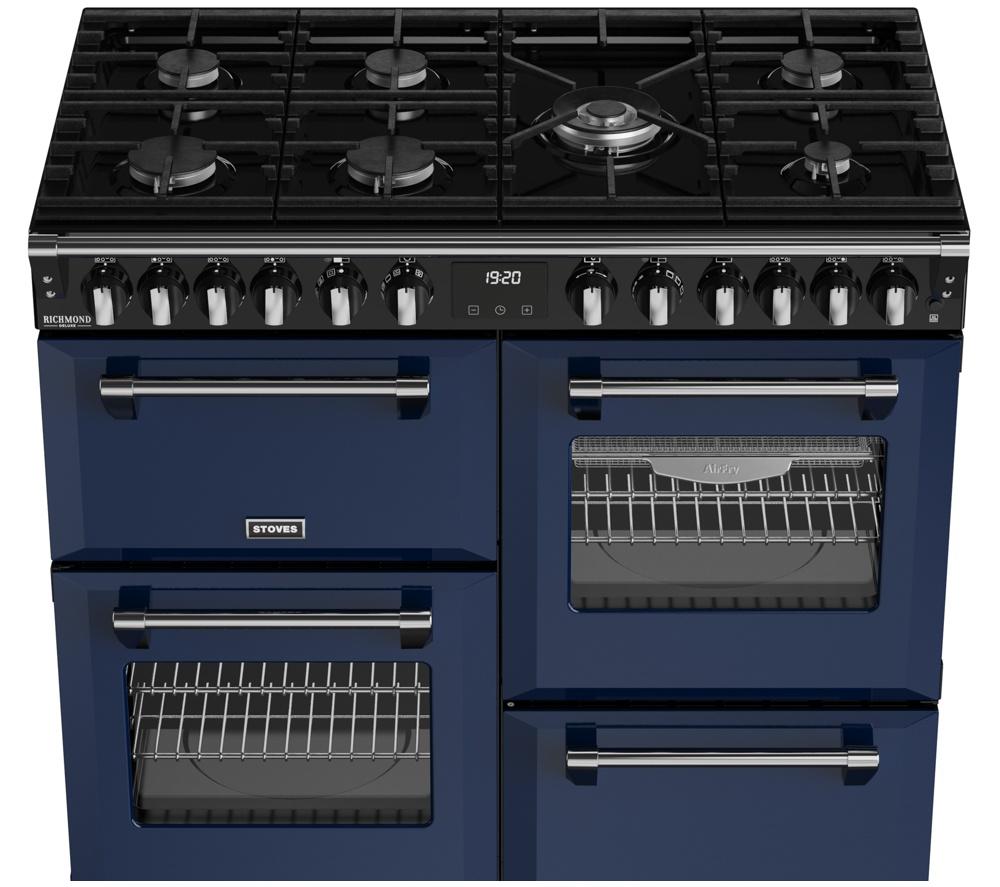 STOVES Richmond Deluxe 100DF Dual Fuel Range Cooker - Midnight Blue & Chrome image number 4 of 23