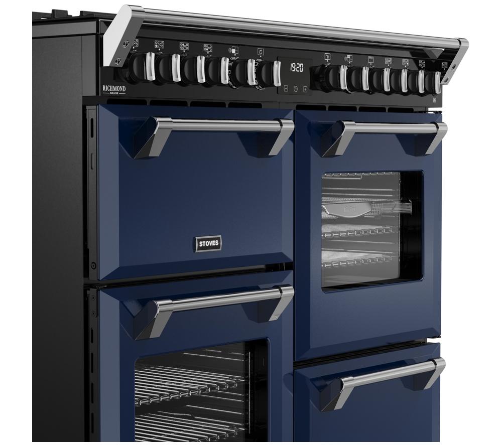STOVES Richmond Deluxe 100DF Dual Fuel Range Cooker - Midnight Blue & Chrome image number 5 of 23