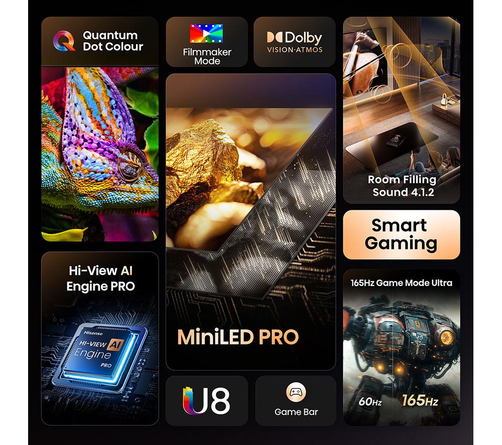 HISENSE U8Q 100" Mini LED 4K 165Hz Smart AI TV with Freely - 100U8QTUK image number 3 of 22
