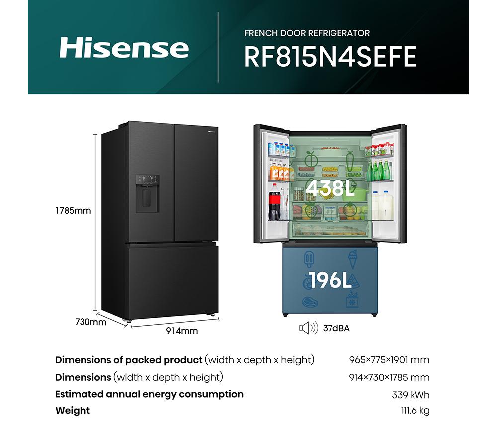 HISENSE PureFlat RF815N4SEFE Smart Fridge Freezer - Black Stainless Steel image number 4 of 17