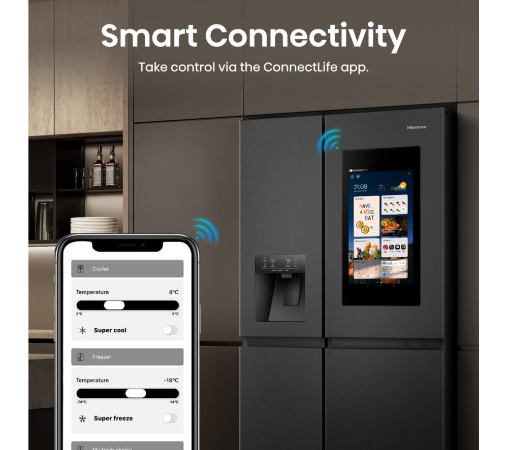 HISENSE PureFlat Smart Screen RS9P628GPFE American-Style Fridge Freezer - Black image number 6 of 17
