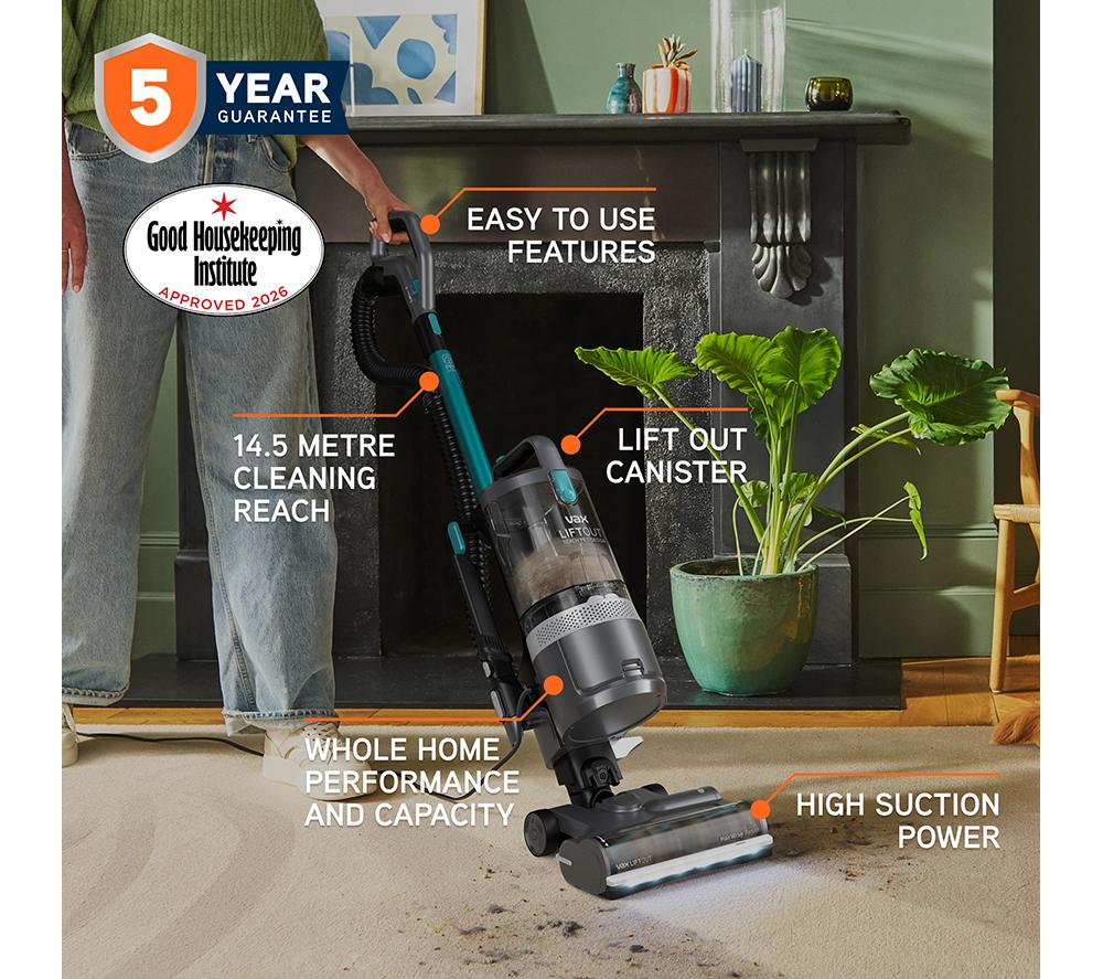 VAX LiftOut Reach Pet Design Upright Bagless Vacuum Cleaner - Graphite & Teal image number 2 of 25