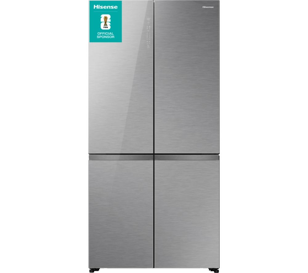 HISENSE KitchenFit RQ768N4GVE Smart Fridge Freezer – Silver Glass, Silver/Grey