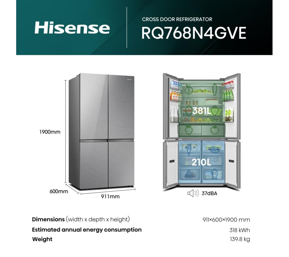 HISENSE KitchenFit RQ768N4GVE Smart Fridge Freezer - Silver Glass image number 20 of 20