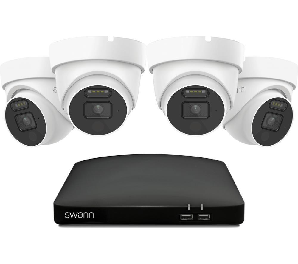 Swann Swdvk-8588041D1tb 8-Channel 4K Ultra Hd Dvr Security System - 1Tb, 4 Dome Cameras, White,Black