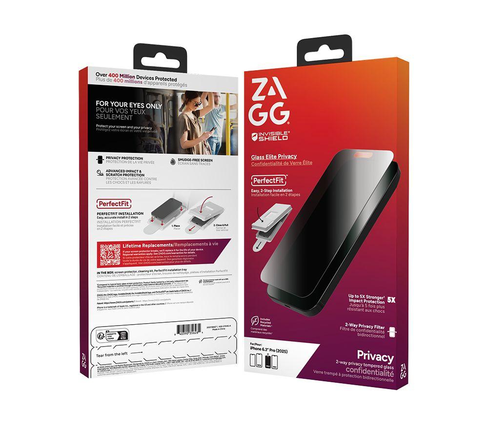 ZAGG InvisibleShield Glass Elite iPhone 17 Pro Privacy Screen Protector image number 5 of 7