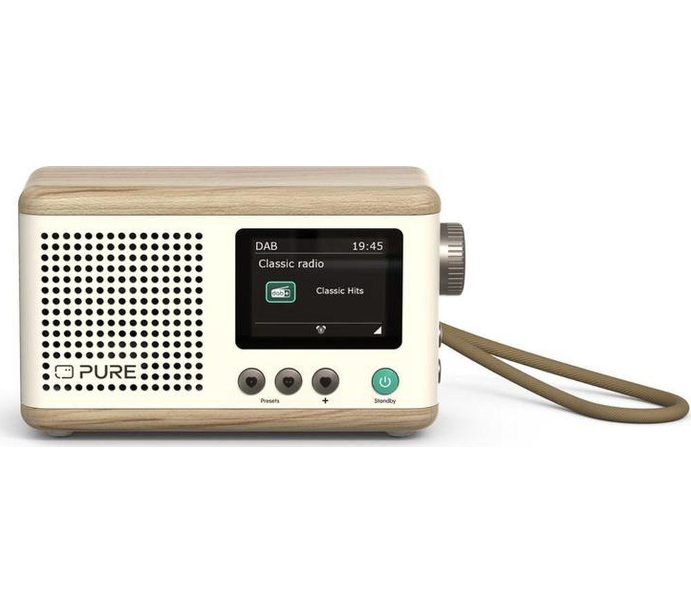 PURE Classic Mini Portable DAB+/FM Bluetooth Radio - Oak & Cotton White