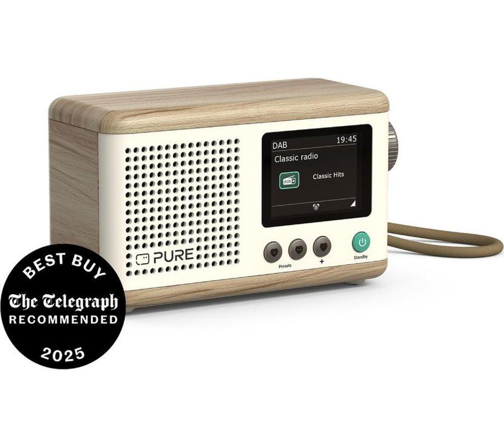 PURE Classic Mini Portable DAB+/FM Bluetooth Radio - Oak & Cotton White image number 8 of 8