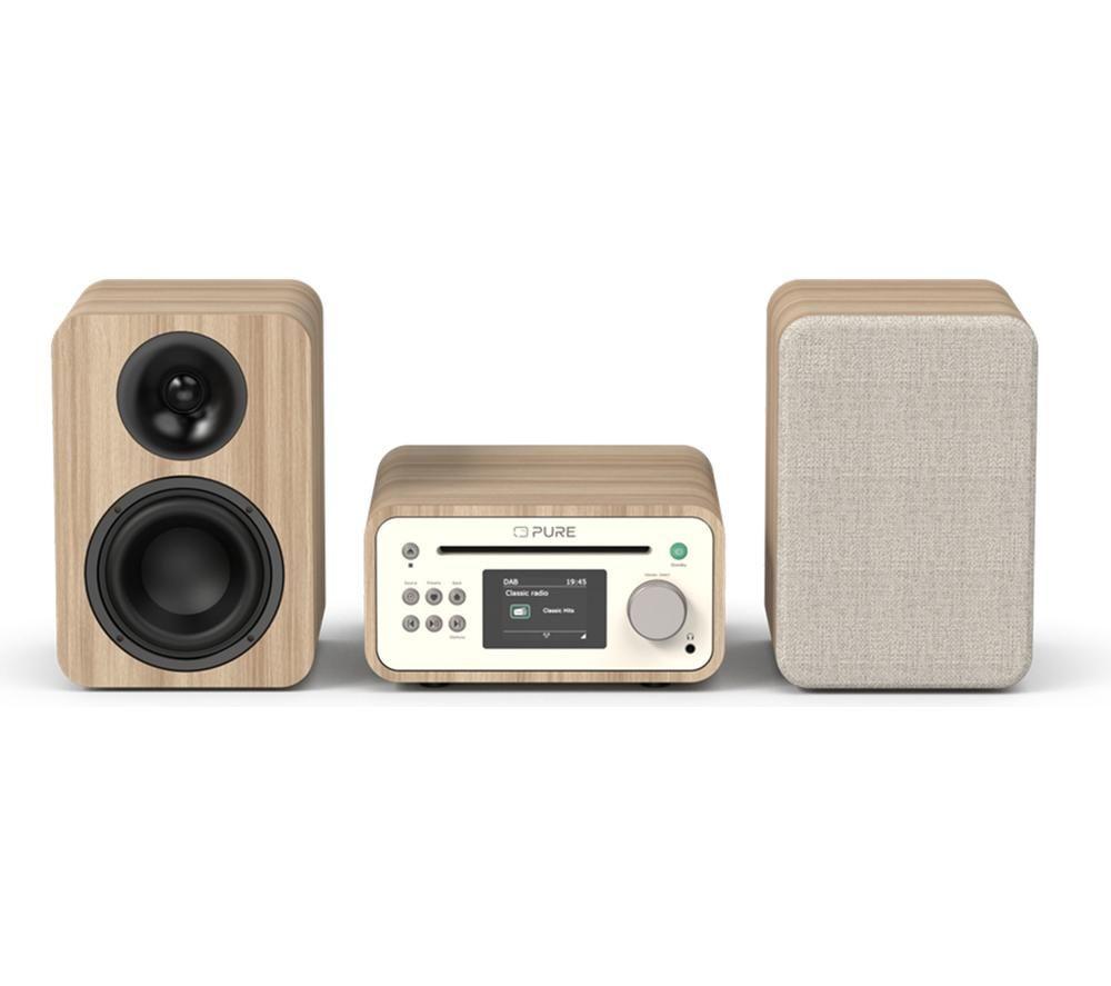 Pure Classic Stereo Mini Hi-Fi System - Cotton White & Oak, Brown,White