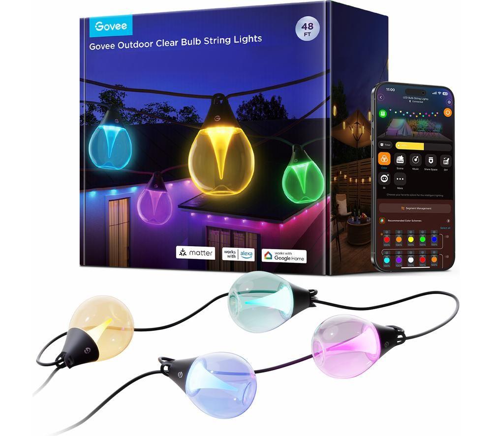 Govee ストリングライト15灯　Led Alex  Google  Buy GOVEE RGBWIC Smart LED Outdoor String Lights - 15 m | Currys
