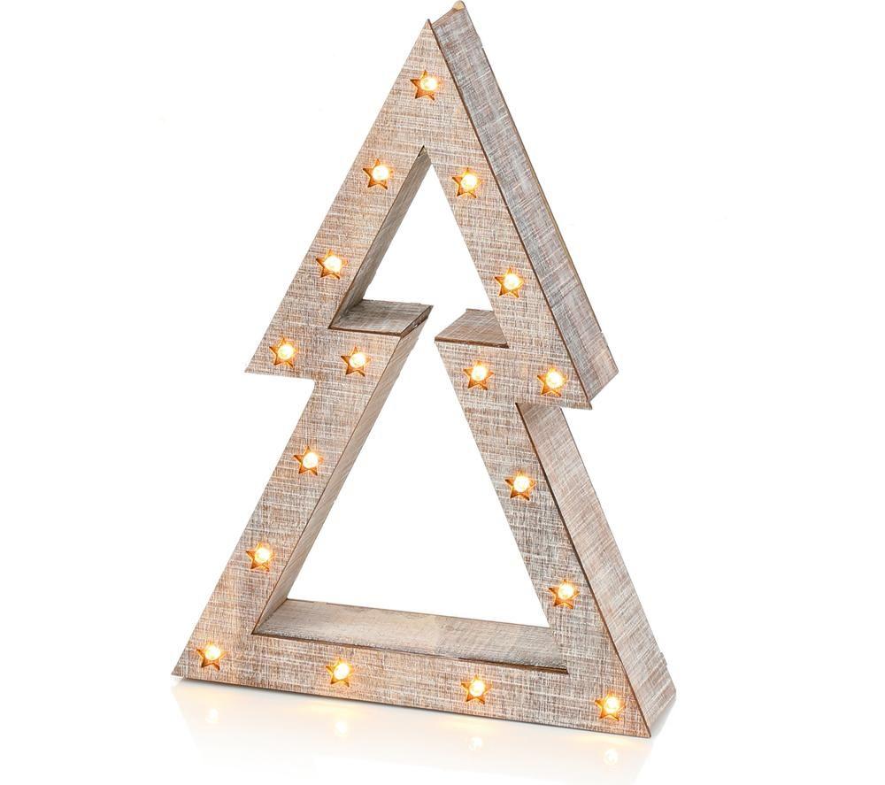 PREMIER Wooden Christmas Tree Decor with LED Lights - Set of 3, Beige image number 5 of 5