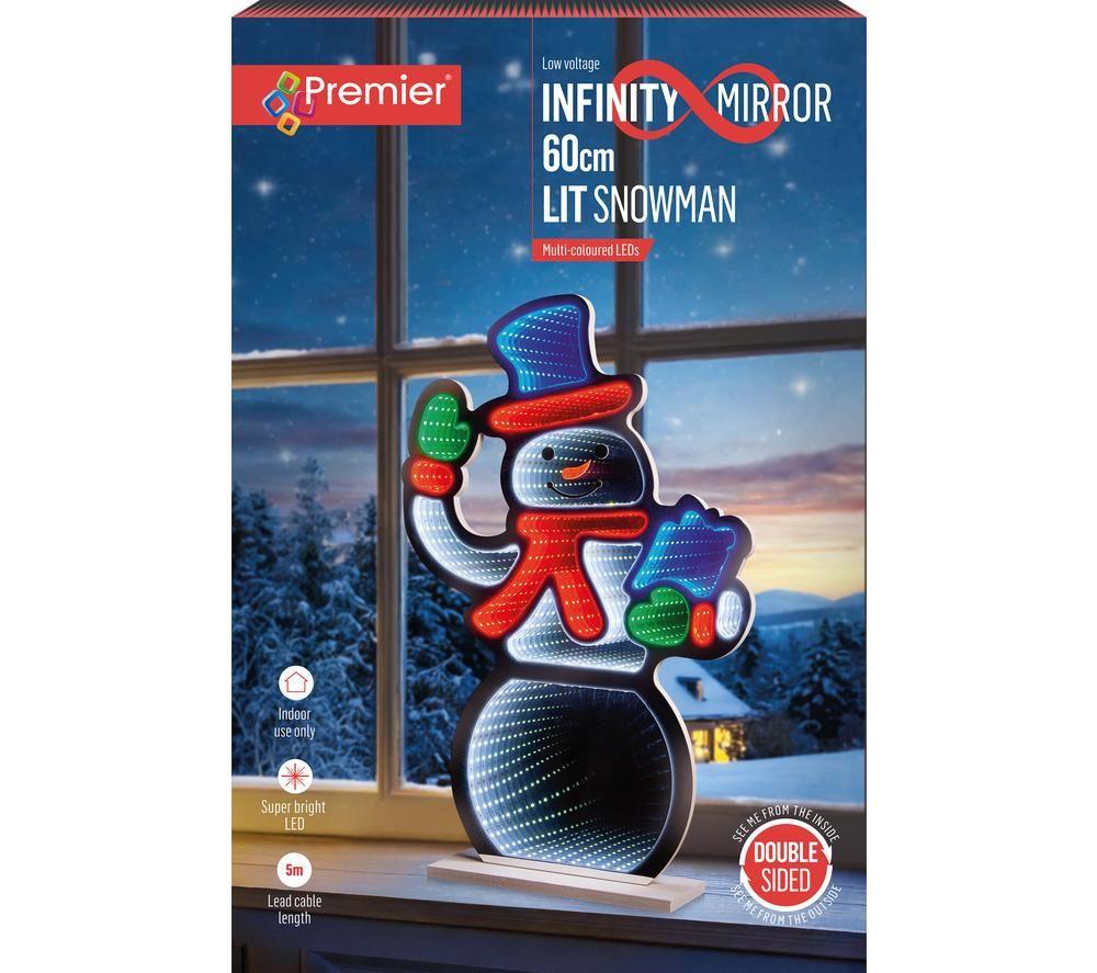 PREMIER Standing Waving Snowman Infinity Mirror with Multicolour LEDs - 60 cm image number 4 of 4