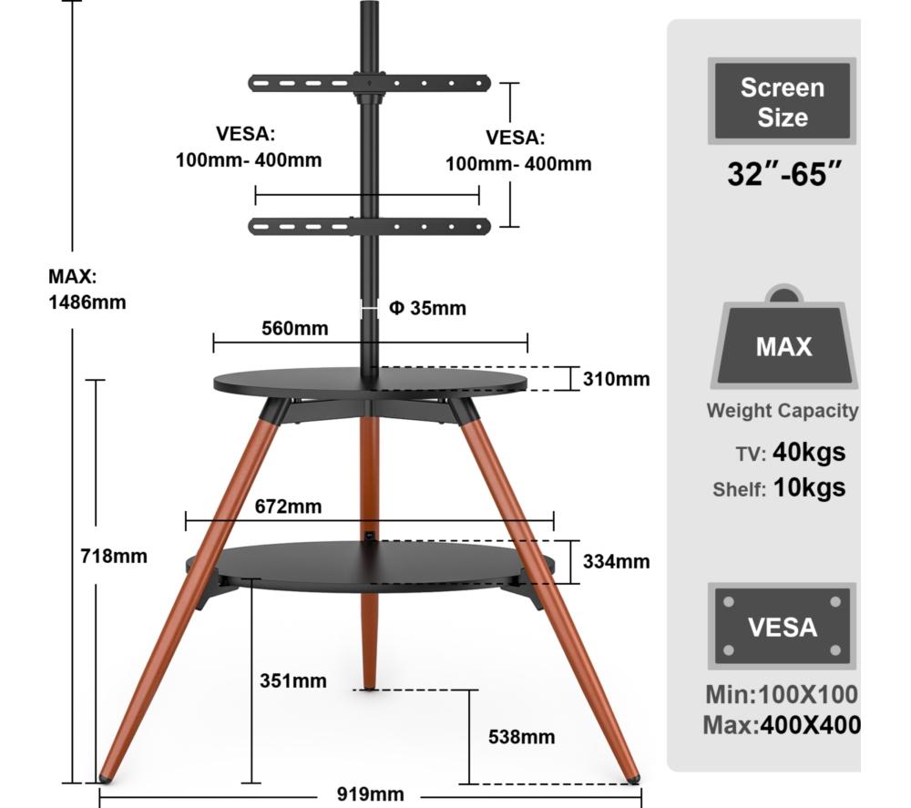 TTAP Ravello 919 mm Corner TV Stand with Bracket for up to 65" TVs - Walnut & Black image number 9 of 10