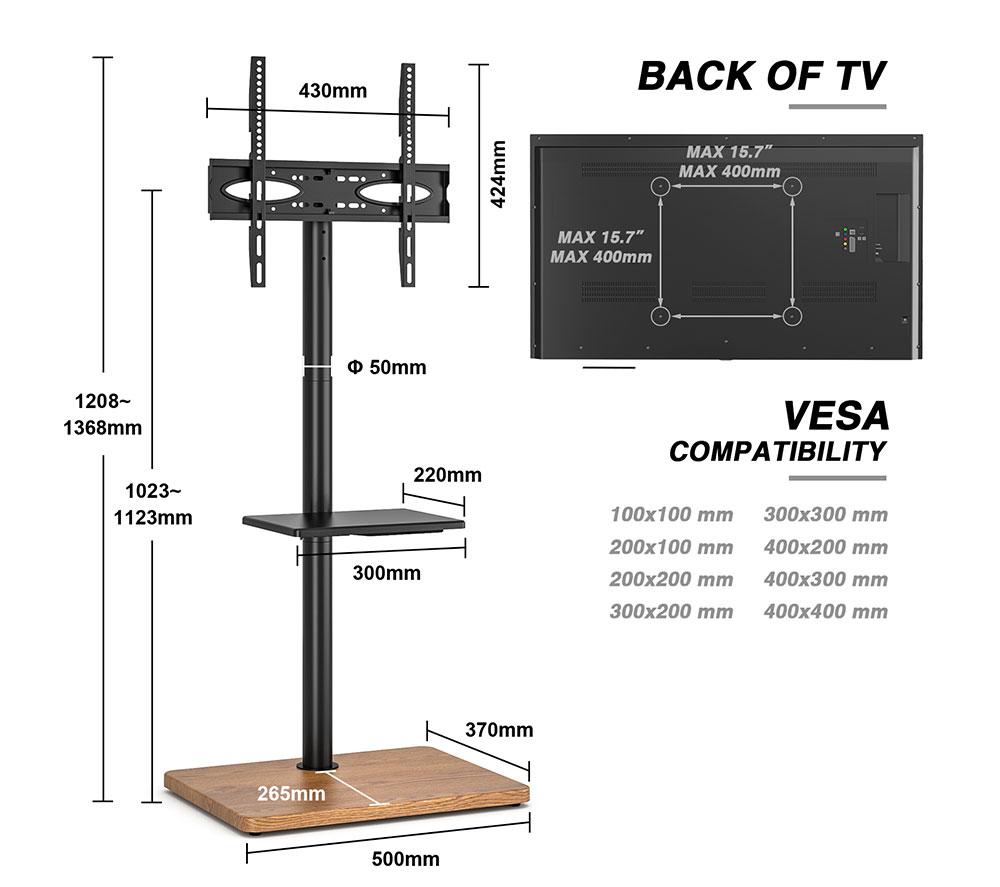 TTAP FS-OAK 500 mm TV Stand with Bracket for up to 60" TVs - Black image number 8 of 10