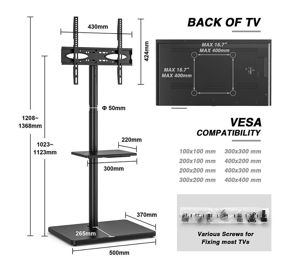 TTAP FS-BLK 500 mm TV Stand with Bracket for up to 60" TVs - Black image number 8 of 10