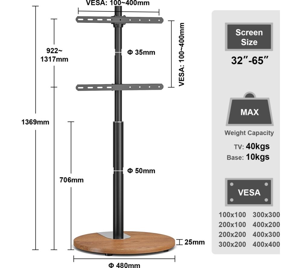 TTAP FSC-OAK 480 mm TV Stand with Bracket for up to 65" TVs - Oak & Black image number 8 of 9