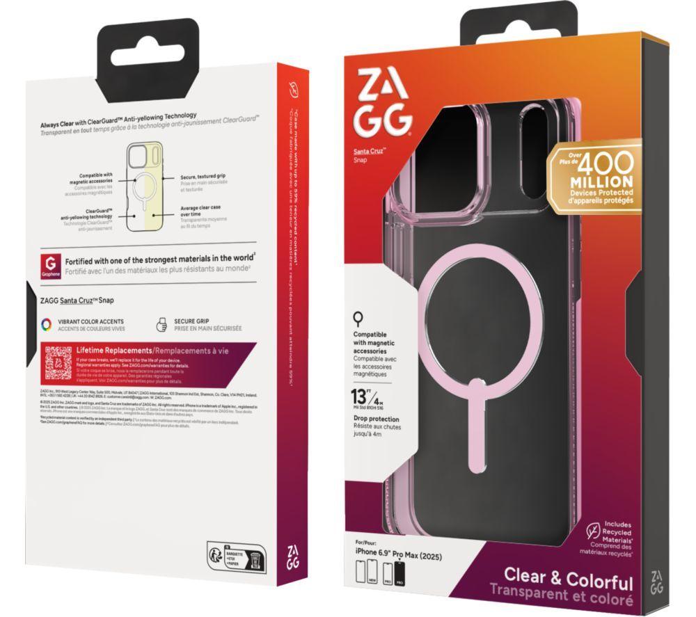 ZAGG Santa Cruz Snap iPhone 17 Pro Max Case - Clear & Pink image number 2 of 2
