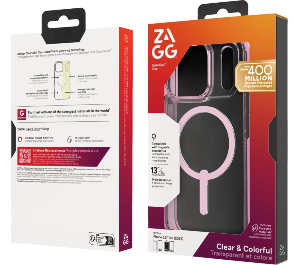 ZAGG Santa Cruz Snap iPhone 17 Pro Case - Clear & Pink image number 2 of 2