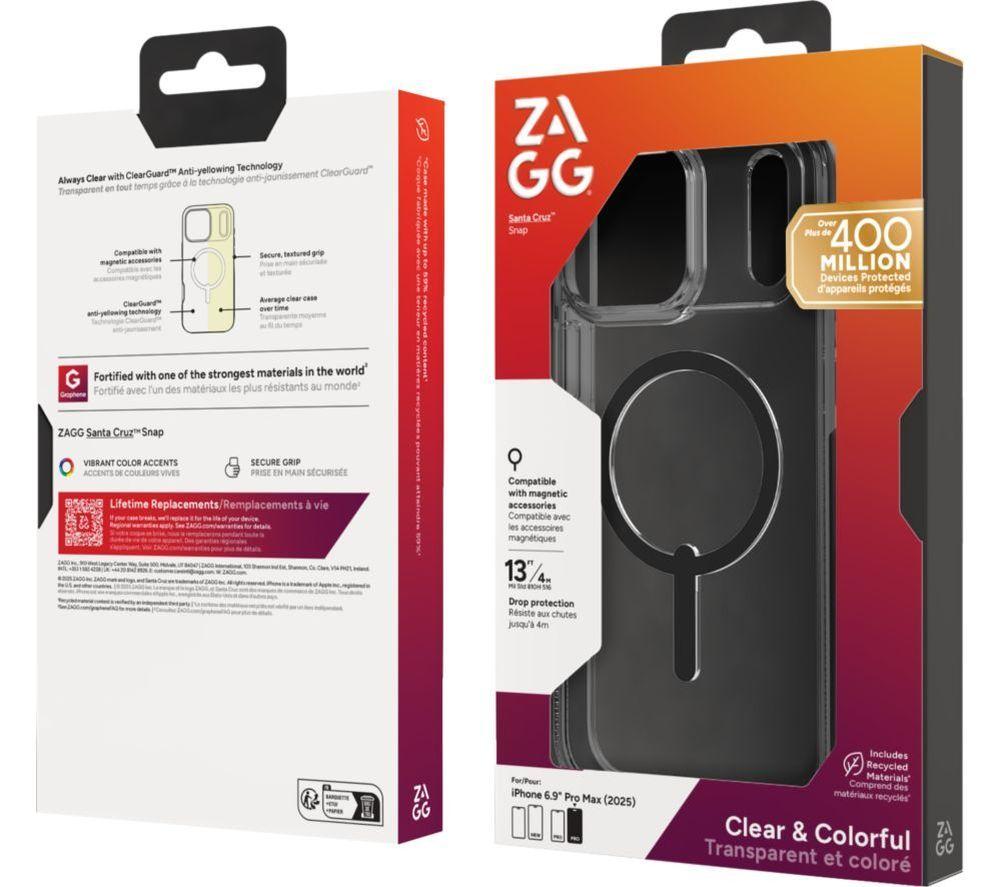 ZAGG Santa Cruz Snap iPhone 17 Pro Max Magsafe Case - Clear & Black image number 4 of 5