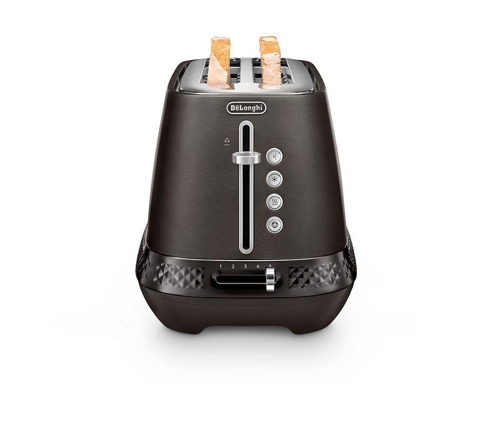 DELONGHI Diadema CTV3003.BK 4-Slice Long Toaster - Brushed Steel Black