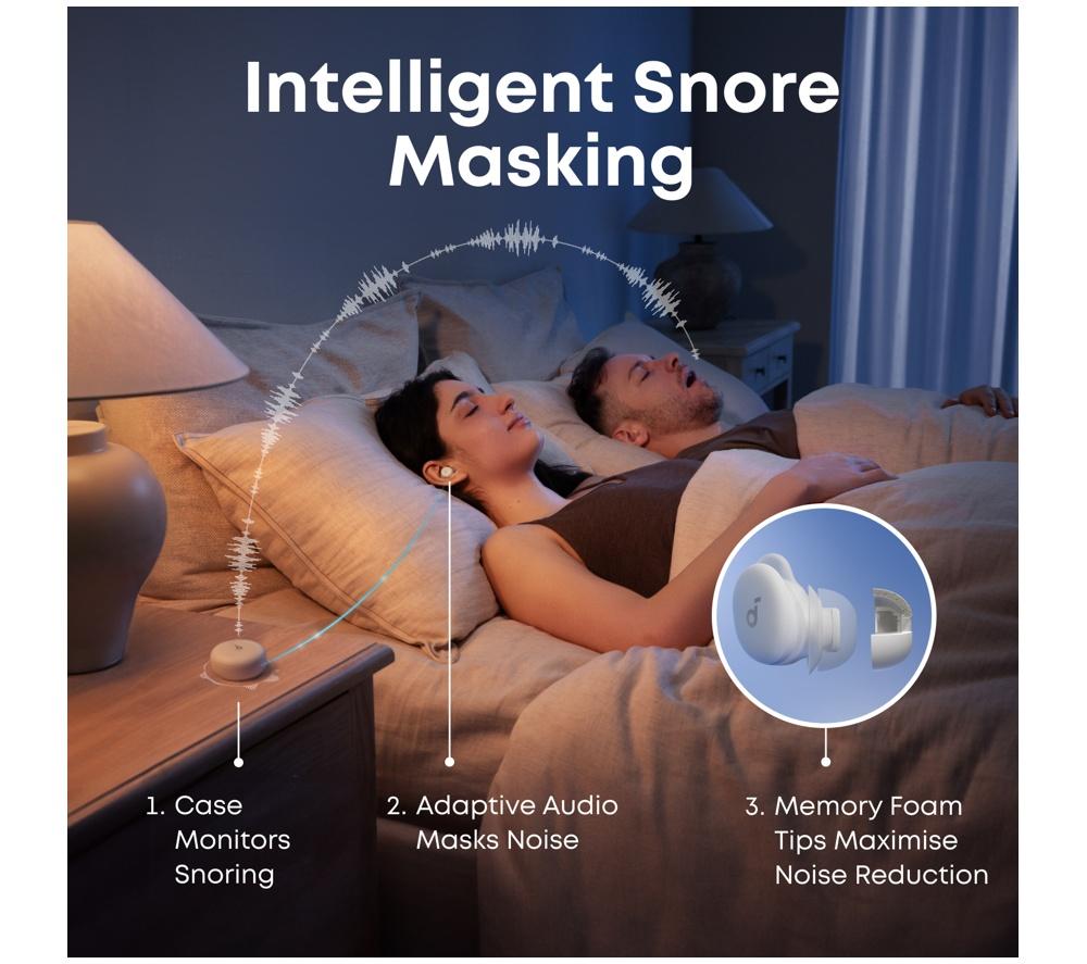 ANKER Soundcore Sleep A30 Wireless Bluetooth Noise-Cancelling Earbuds - White image number 6 of 9