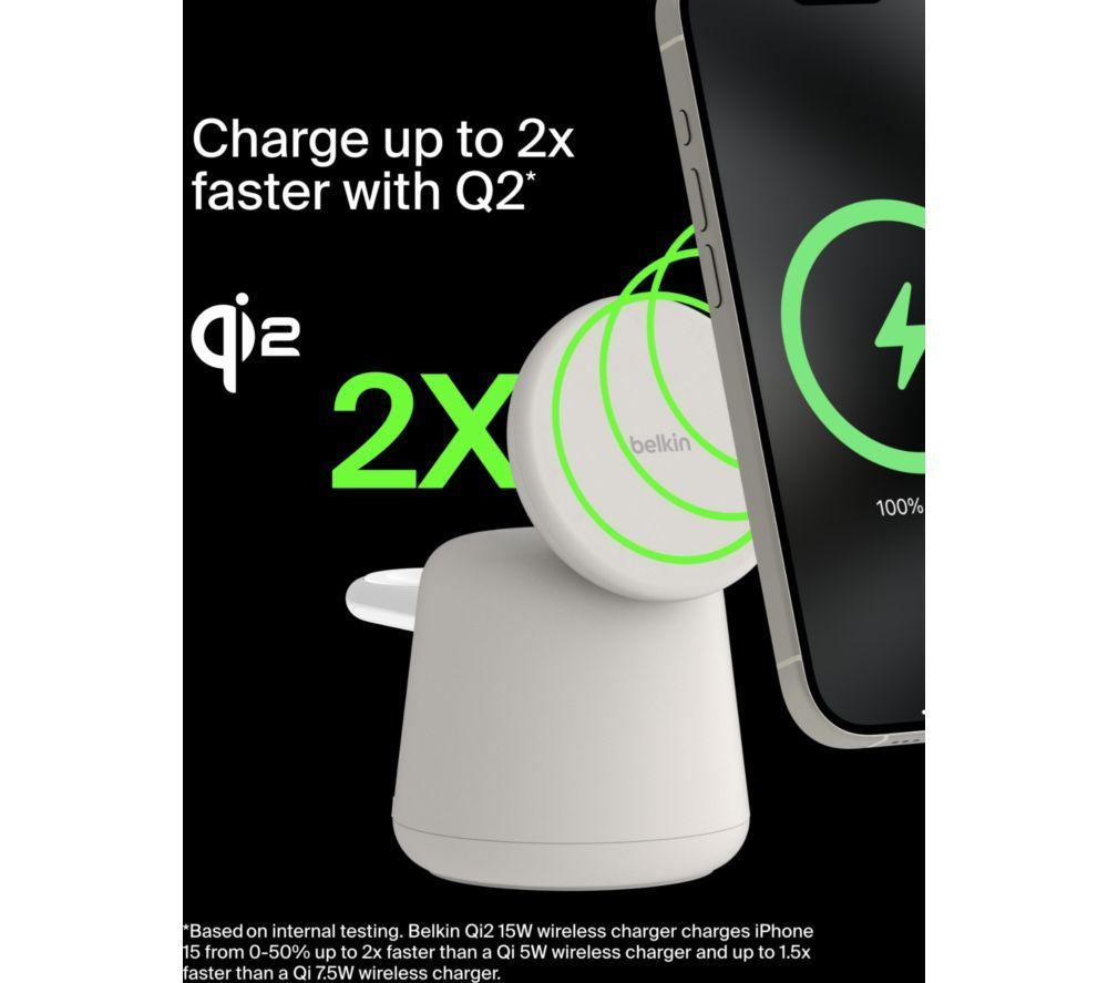 BELKIN BoostCharge Pro Qi2 2-in-1 Magnetic 15 W Wireless Charger - Sand image number 6 of 9