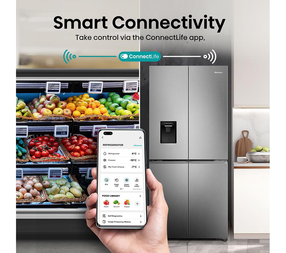 HISENSE PureFlat RQ5P470SMIE American-Style Smart Fridge Freezer - Stainless Steel image number 7 of 12