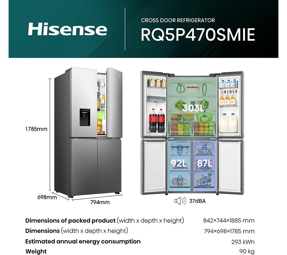 HISENSE PureFlat RQ5P470SMIE American-Style Smart Fridge Freezer - Stainless Steel image number 11 of 12