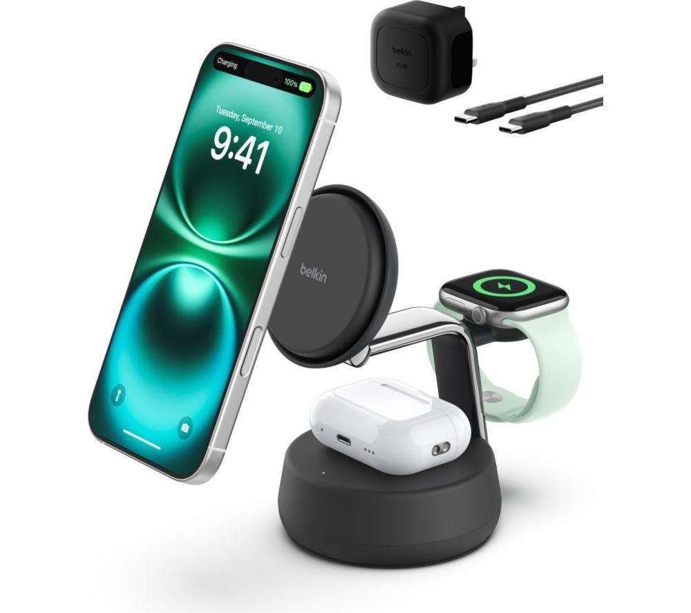 BELKIN Qi2 3-in-1 Magnetic 25 W Wireless Charging Stand - Charcoal image number 6 of 6