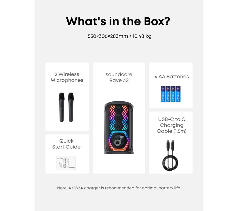 SOUNDCORE Rave 3S Wireless Megasound Party Hi-Fi System - Black image number 9 of 10